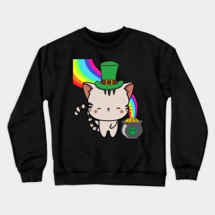 Funny Tabby Cat celebrates st patrick's day Crewneck Sweatshirt